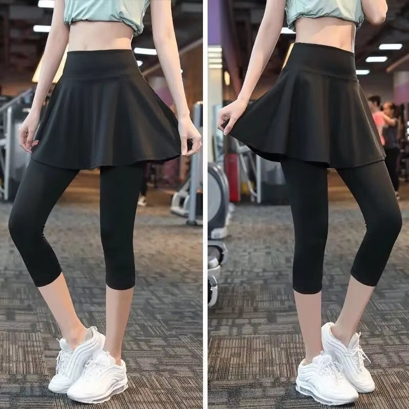 The New Yoga Tennis Skirt Women'S High Waist Slimming Sports Training Short Skirt Two-Layer Anti-Empty Half-Length Pleated Skirt